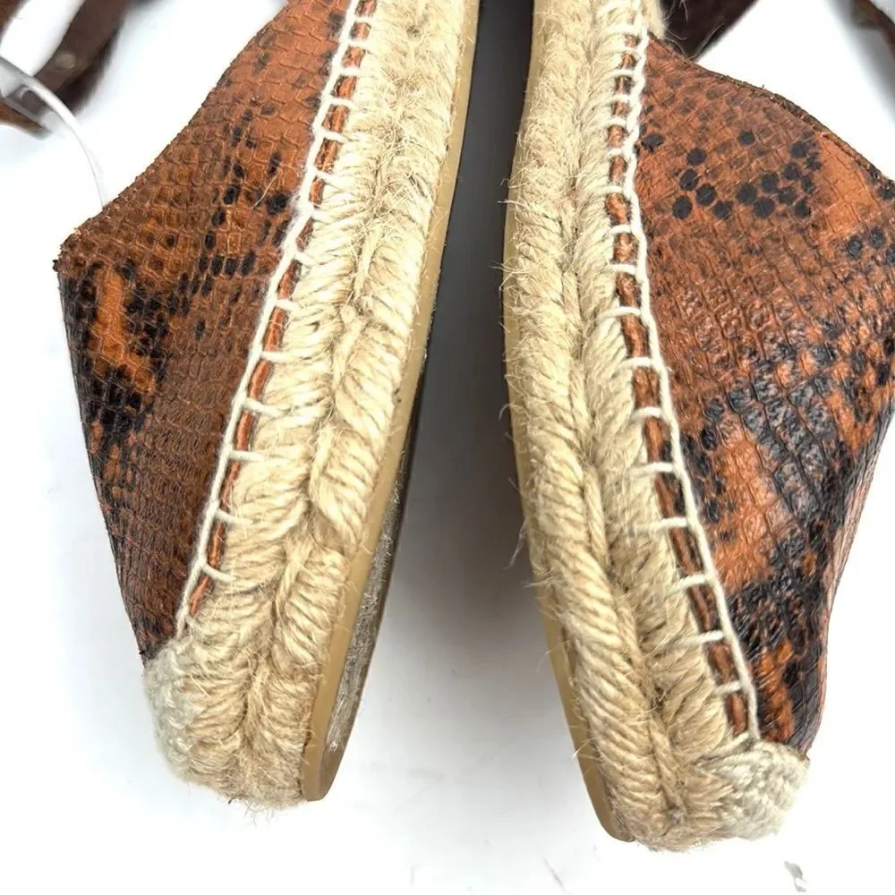 ASH Spain Rockstud Leather Suede Flat Espadrilles Brown Piton Print 37 US 6,5